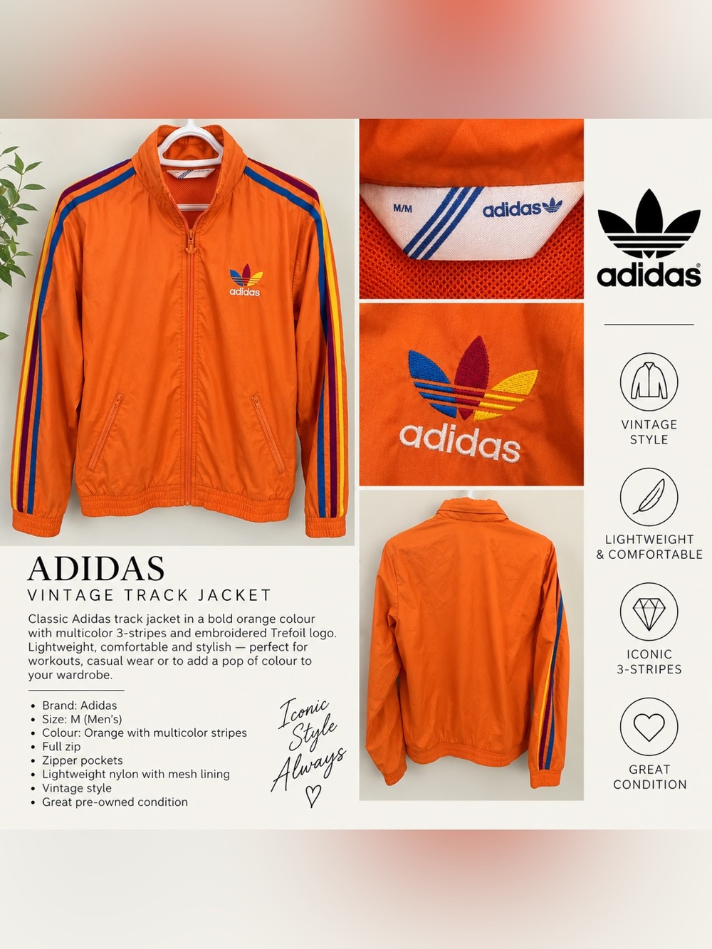Adidas Originals Retro Orange Track Jacket – Size M